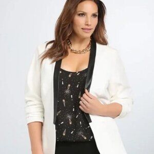 Torrid Women's White Blazer With Faux Leather Lapel | SIZE 2